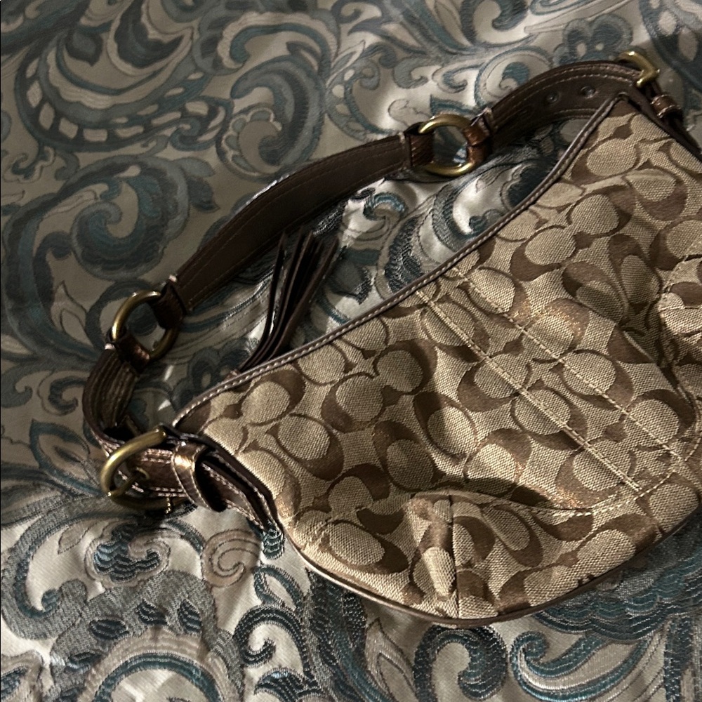 Coach Tan and Brown Signature Shoulder Bag